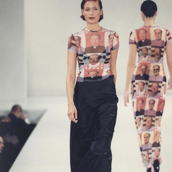 vivienne tam spring 1995 mao collection print mesh long sleeve top size S - Picture 3 of 3